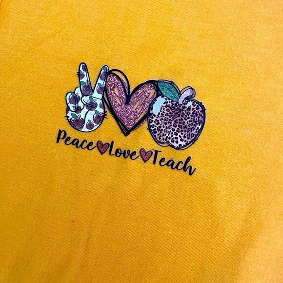 Peace Love Teach Yellow Logo Short Sleeve Tee Size Medium NWOT - Picture 2 of 2